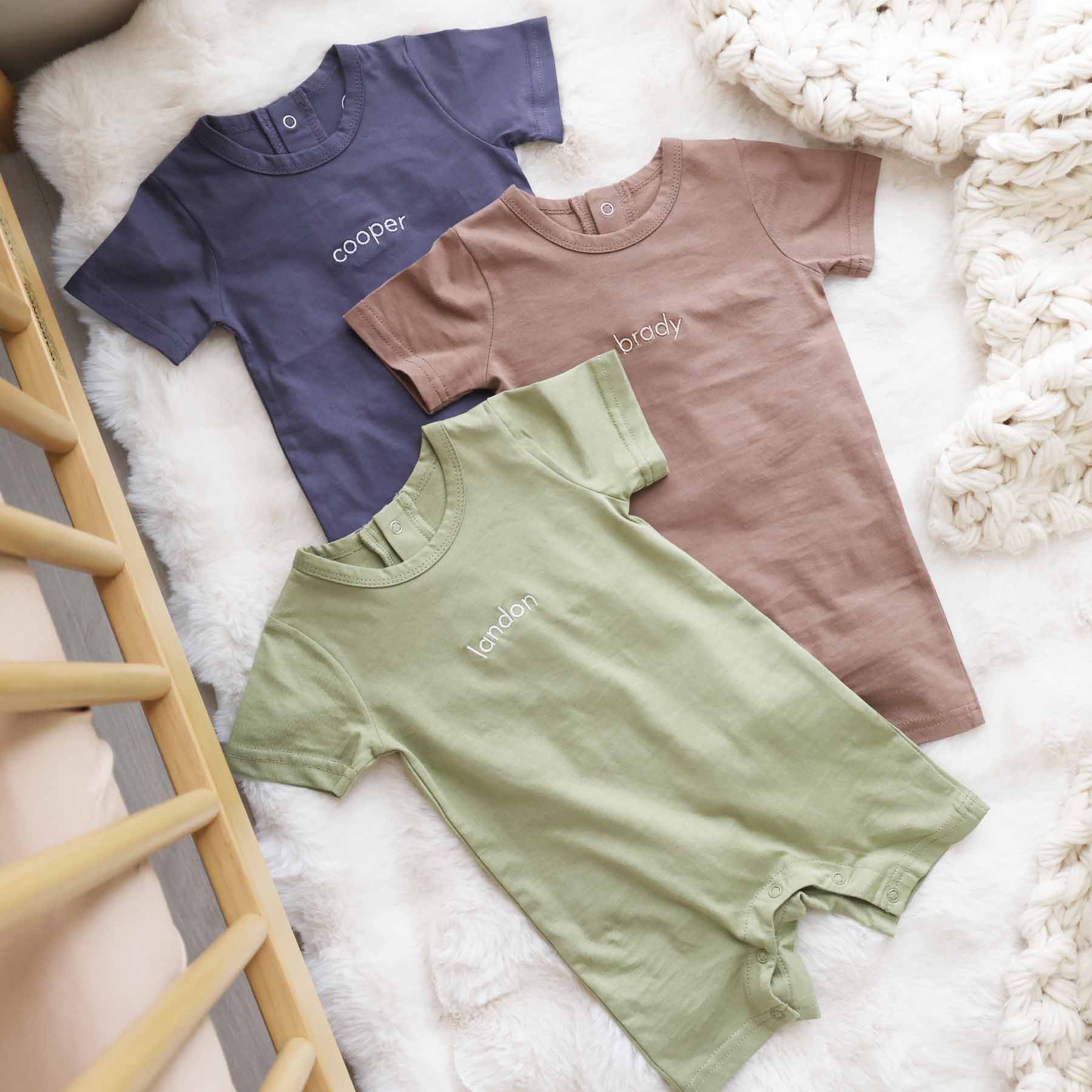 Embroidered Short Sleeve Snap Romper