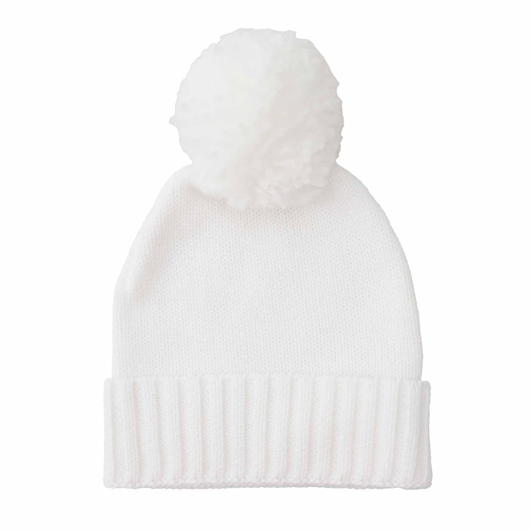 white knit pom pom baby beanie 