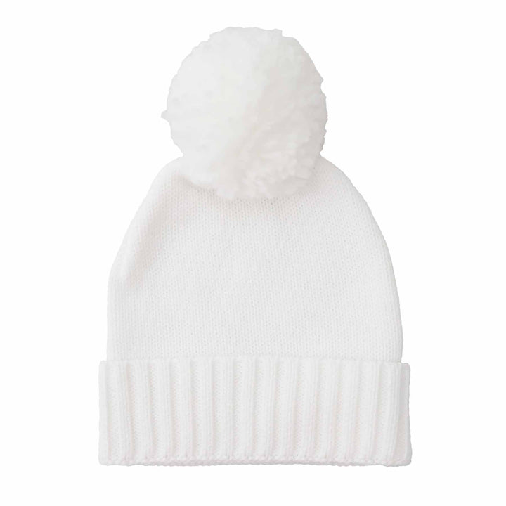 white knit pom pom baby beanie 