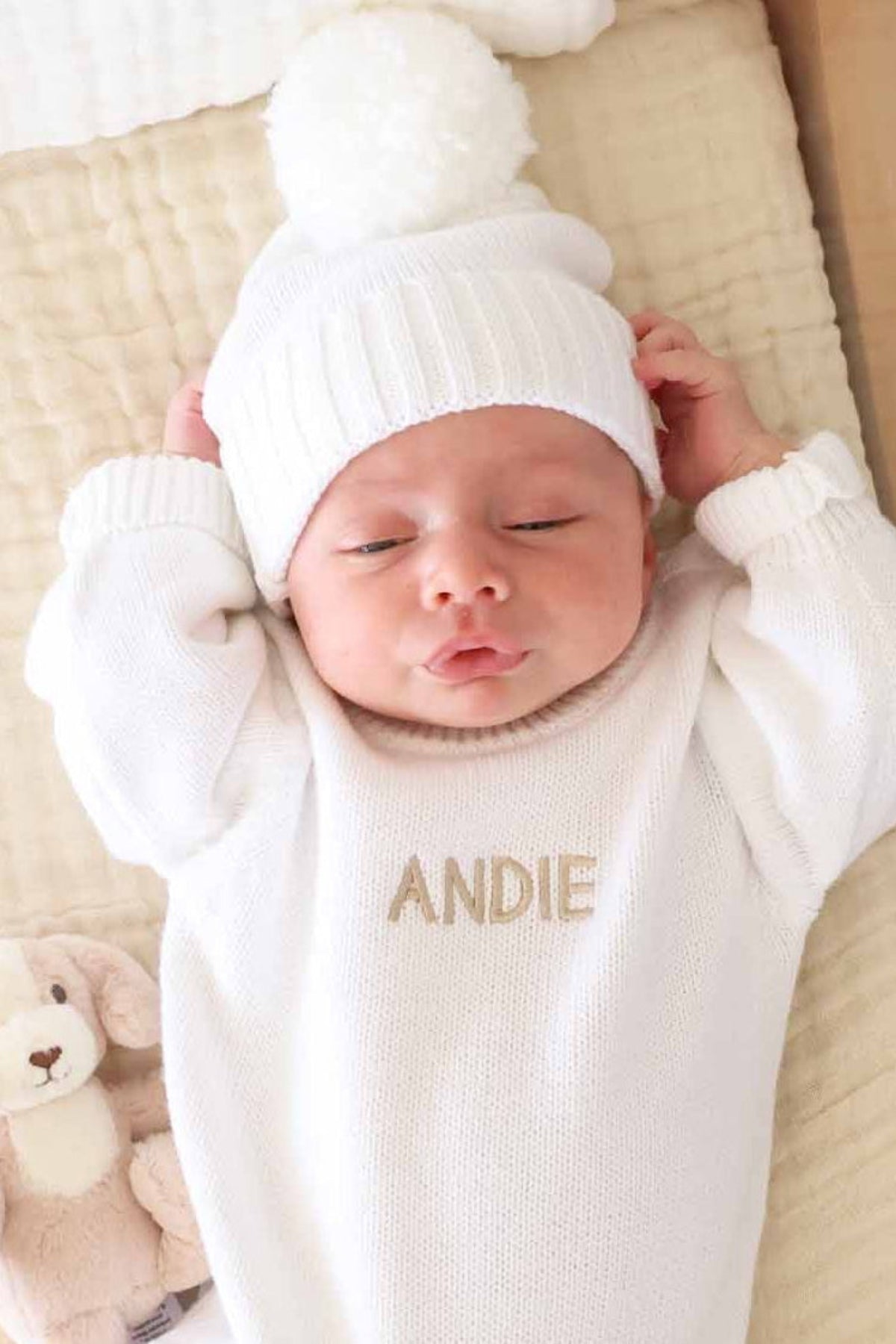 Knit Baby Pom Pom Beanie | Snow