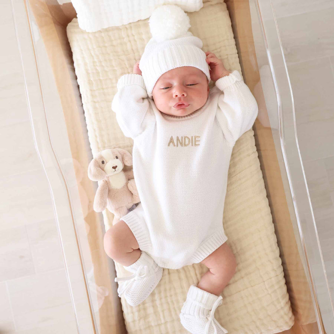 personalized snow romper beanie and hat set 