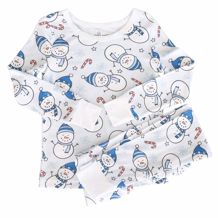 snowman snuggles pajama set for kids blue