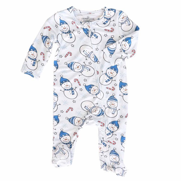 baby christmas footie blue with snowmen