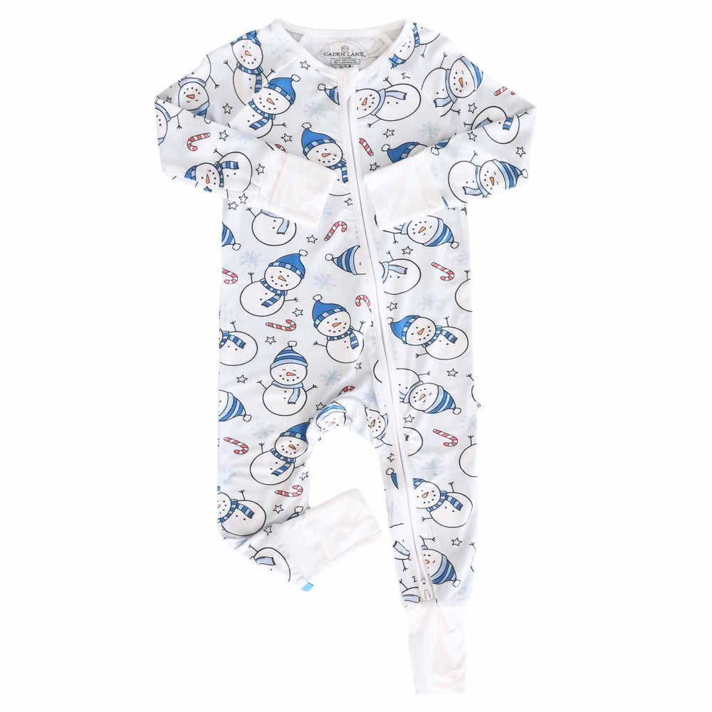 convertible zip romper for babies blue snowman