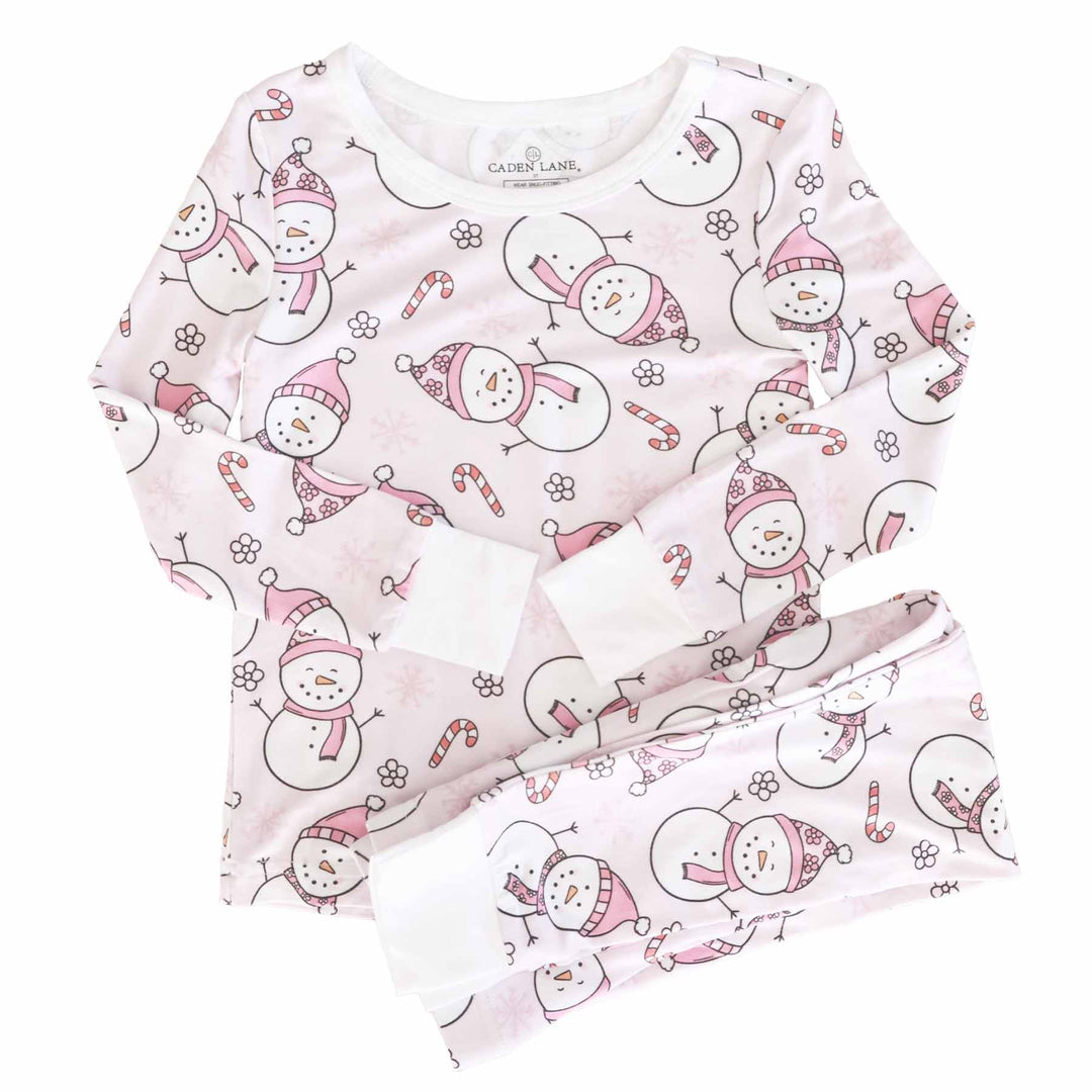 snowman snuggles two piece pajama set for girls