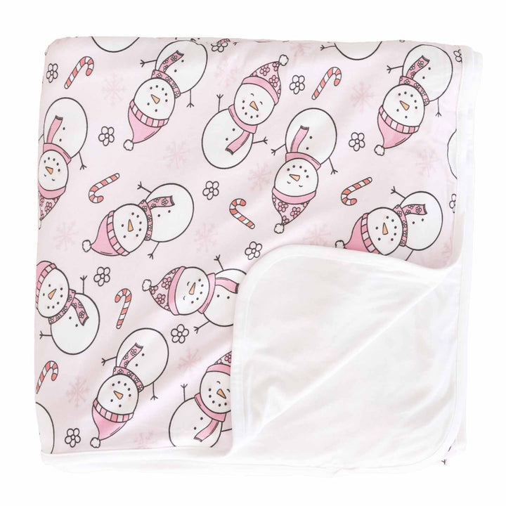 pink snowman double sided bamboo blanket for girls