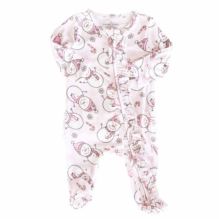 snowman snuggles baby girl christmas footie pink with snowmen 