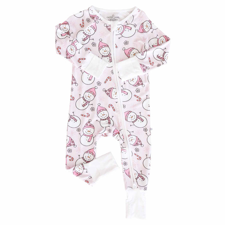 candy cane and snowman pink pajama romper for girls christmas