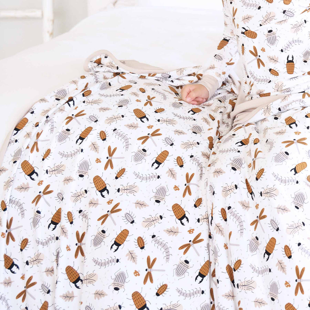 neutral bug bamboo blanket for kids 