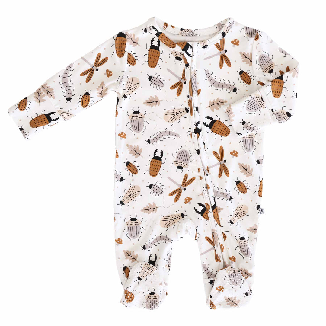 white, brown and taupe big zipper footie for babies 