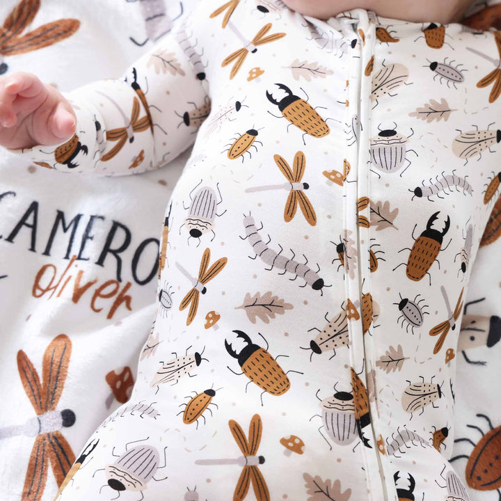 neutral bug zipper footie for babies 