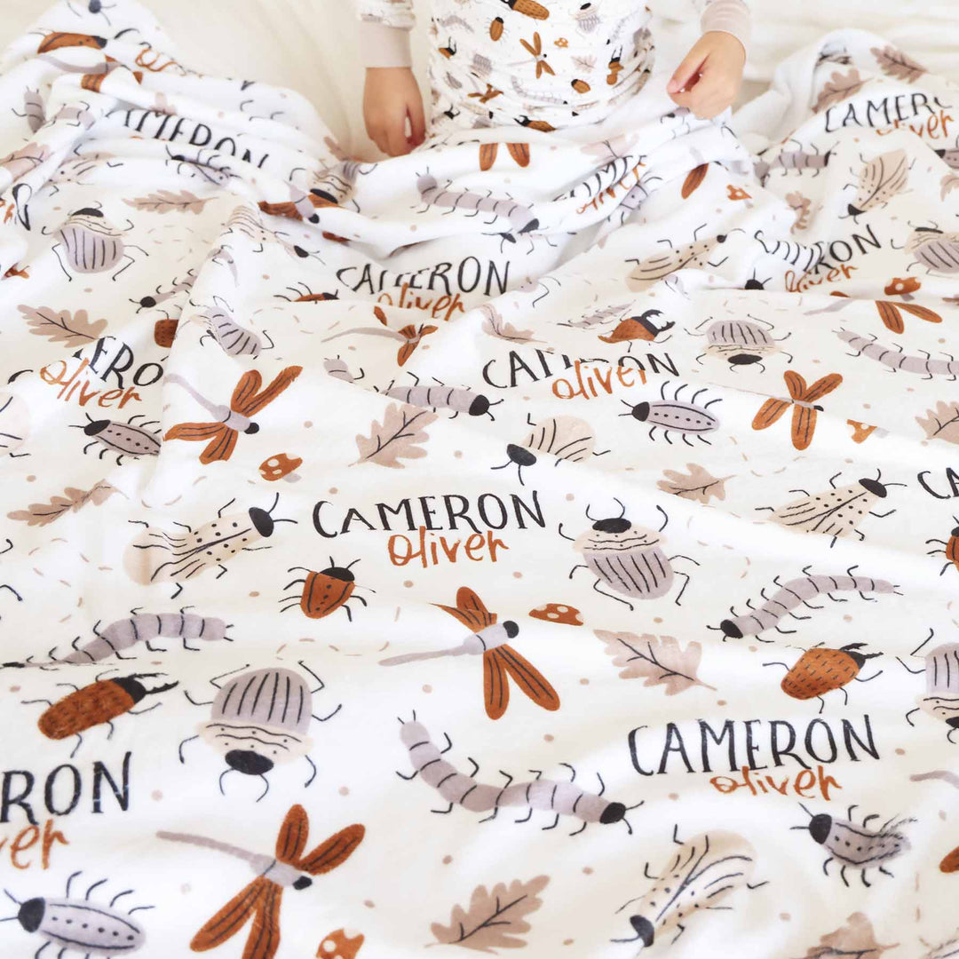 centipede, beetle, cockroach and dragonfly personalized blanket for kids 