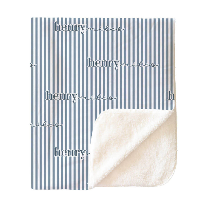 sherpa blue and white stripe personalized  blanket for kids 