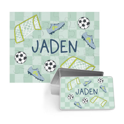 soccer star personalized puzzle with tin 