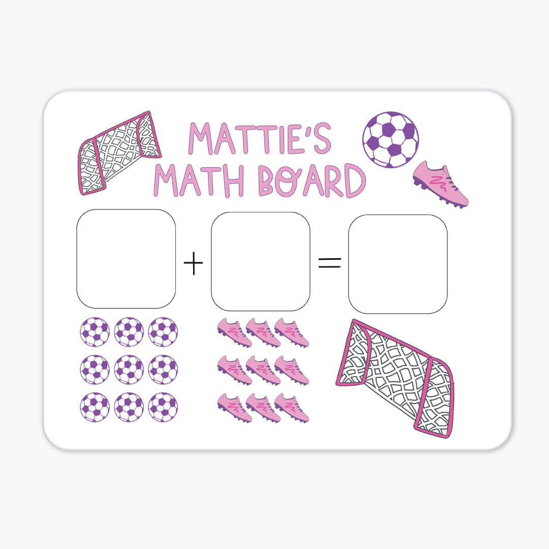 soccer personalized math board pink 
