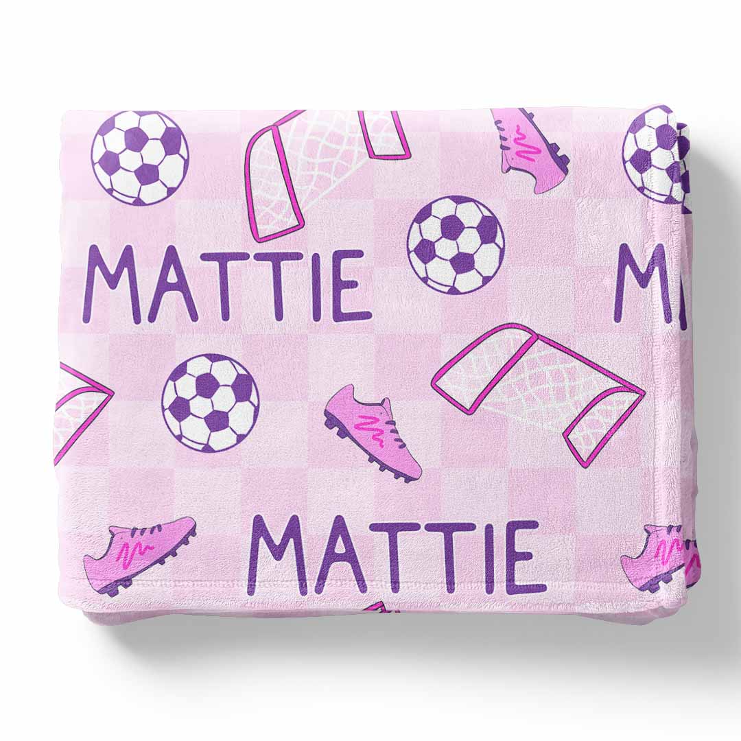 pink personalized soccer blanket