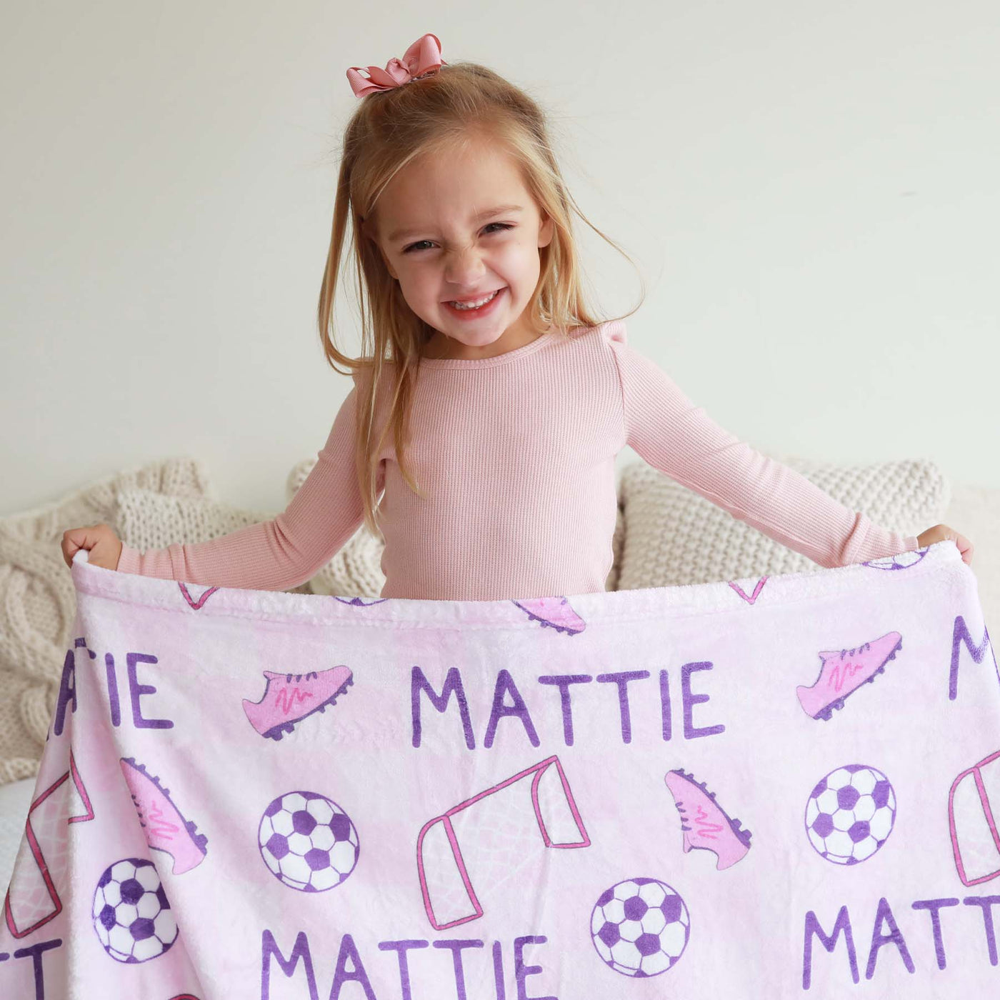 soccer blanket pink for kids personalized 