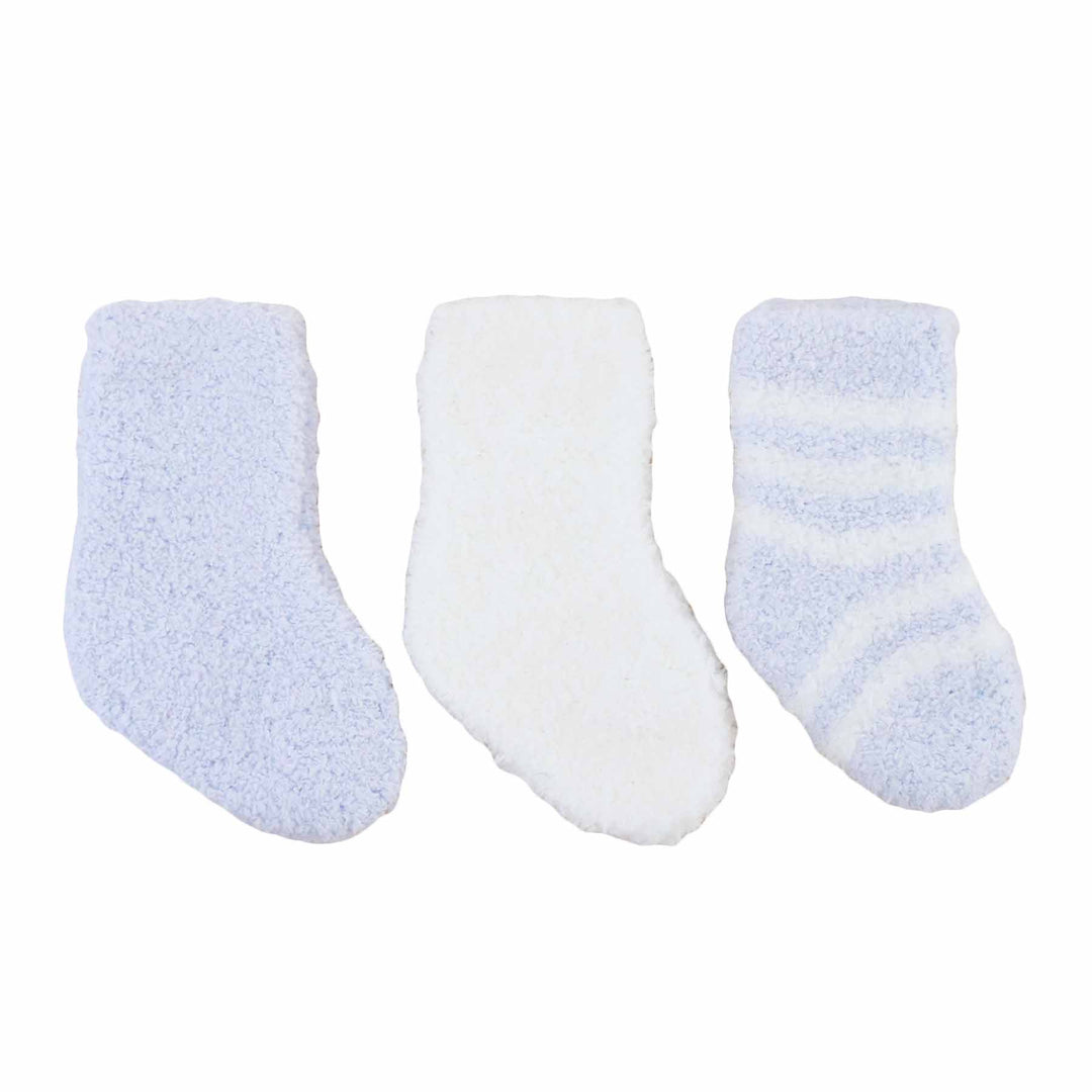 blue and white fuzzy sock bundle for babies