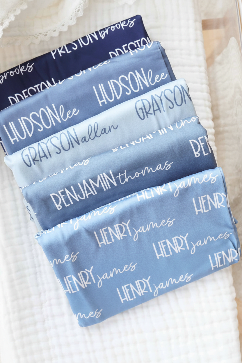 Personalized Baby Name Swaddle Blanket Font Duo | Best Selling Blues
