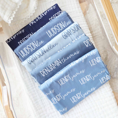 solid blue personalized baby name swaddle blankets 