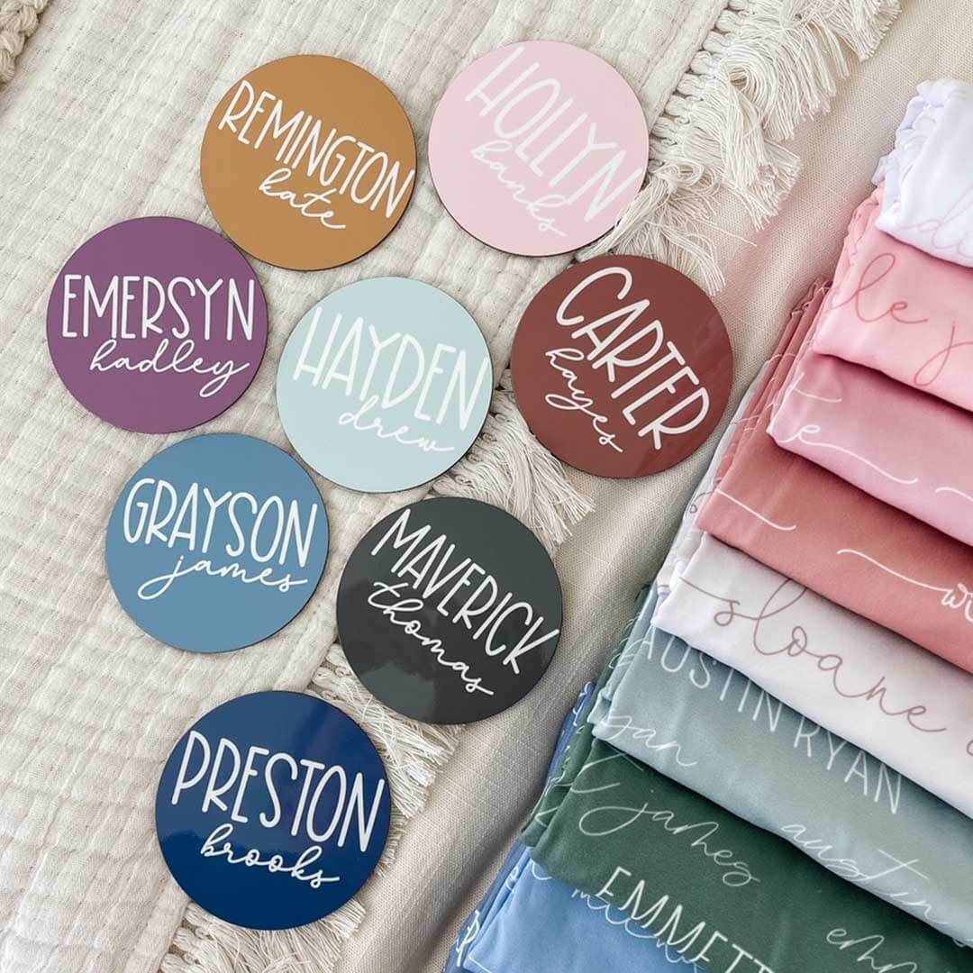colored baby name wood announcement 