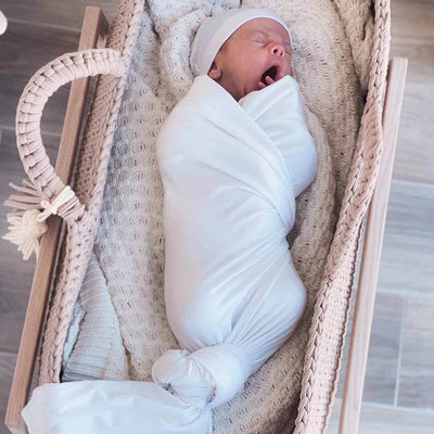 solid white bamboo knit swaddle blanket 