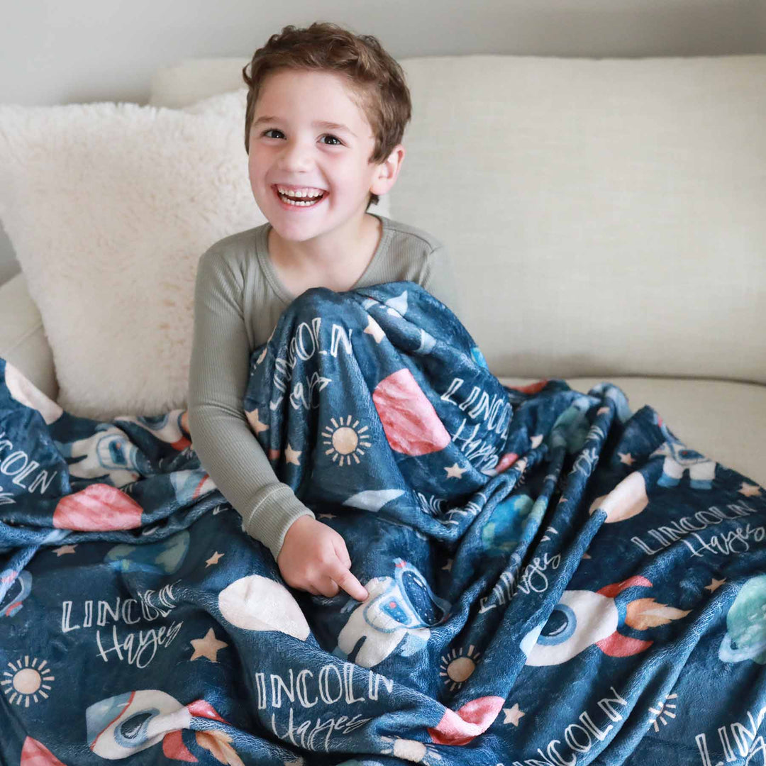 space personalized kids blanket 