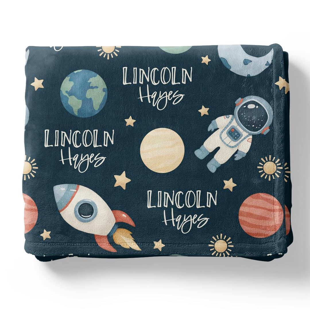 space personalized kids blanket 