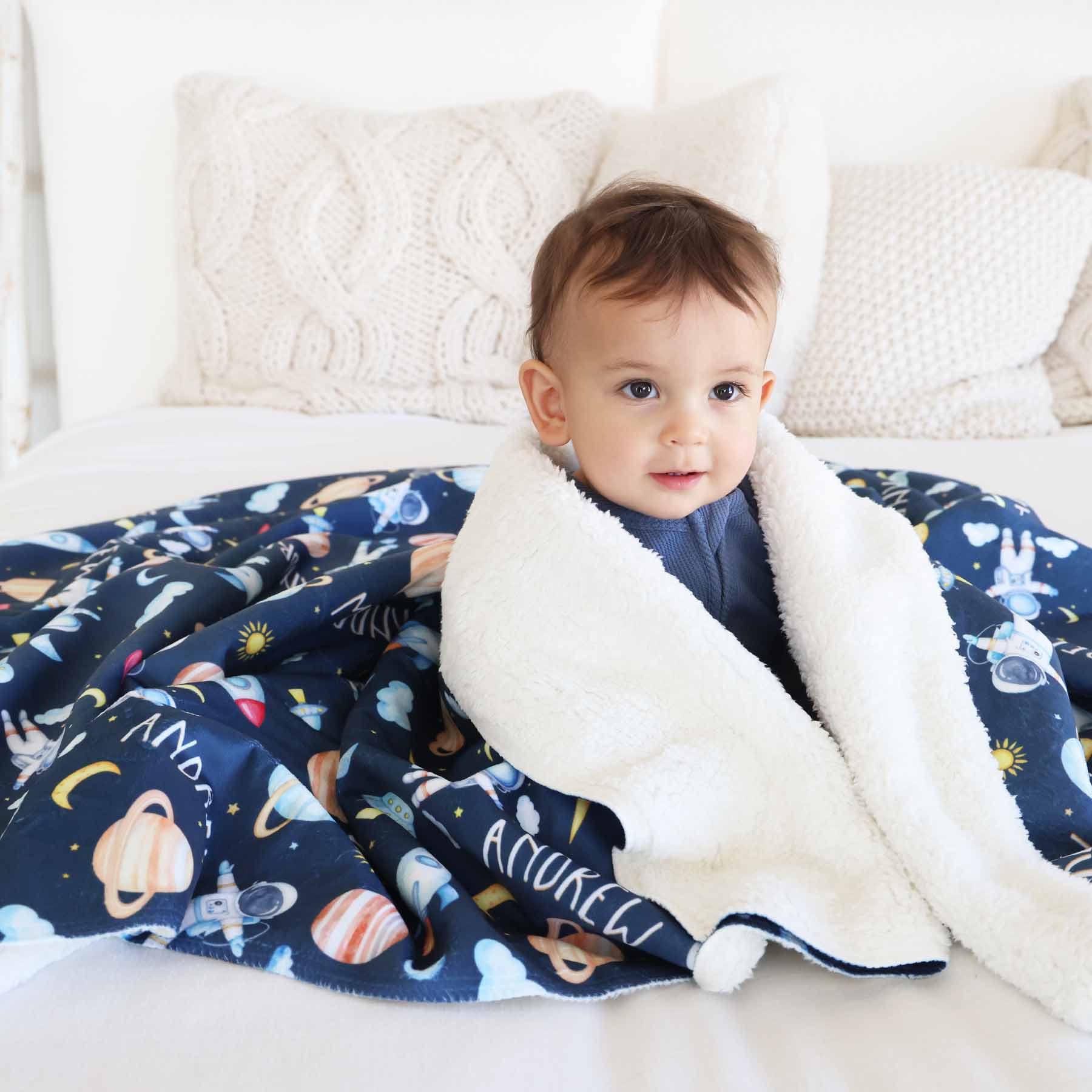 Personalized Sherpa Kids Blanket | Rocket Adventure