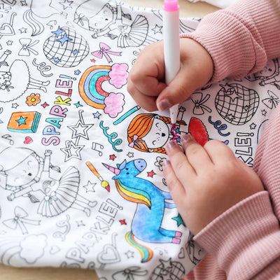 sparkella gift set for kids with colorable pajamas, markers and book 