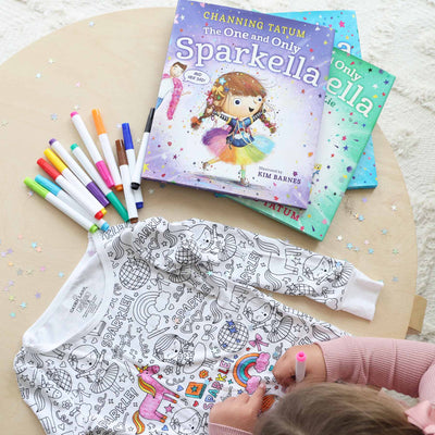 colorable pajama set for kids with sparkella book 