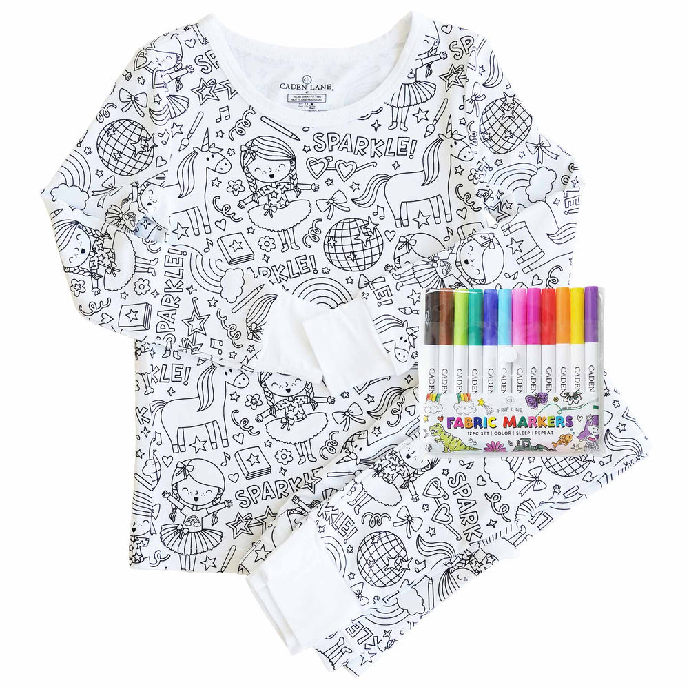 sparkella colorable pajama set for kids with markers