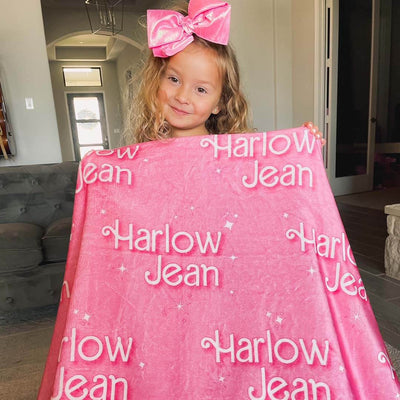 personalized kids blanket pink with sparkles