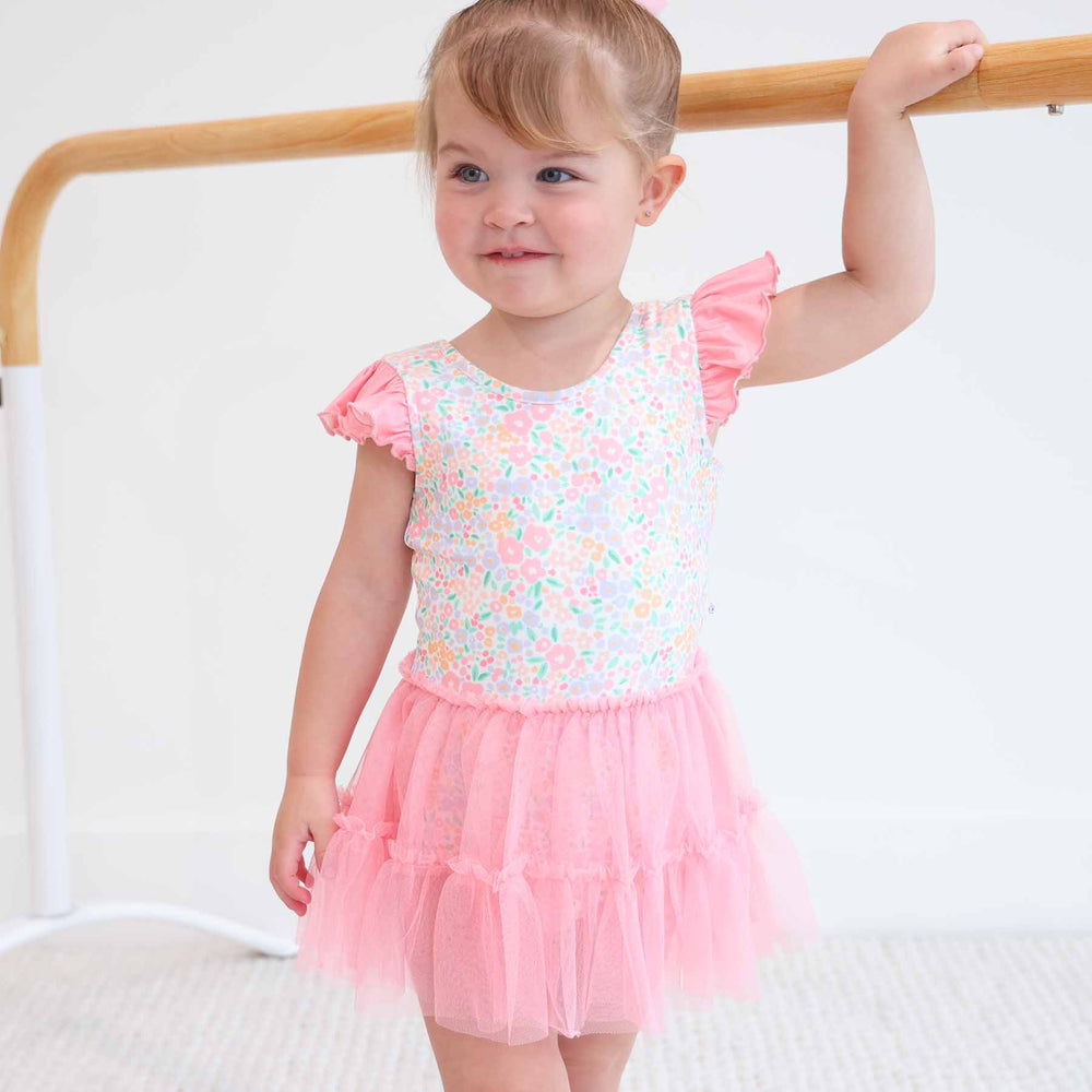 spring floral print leotard with tutus for girls
