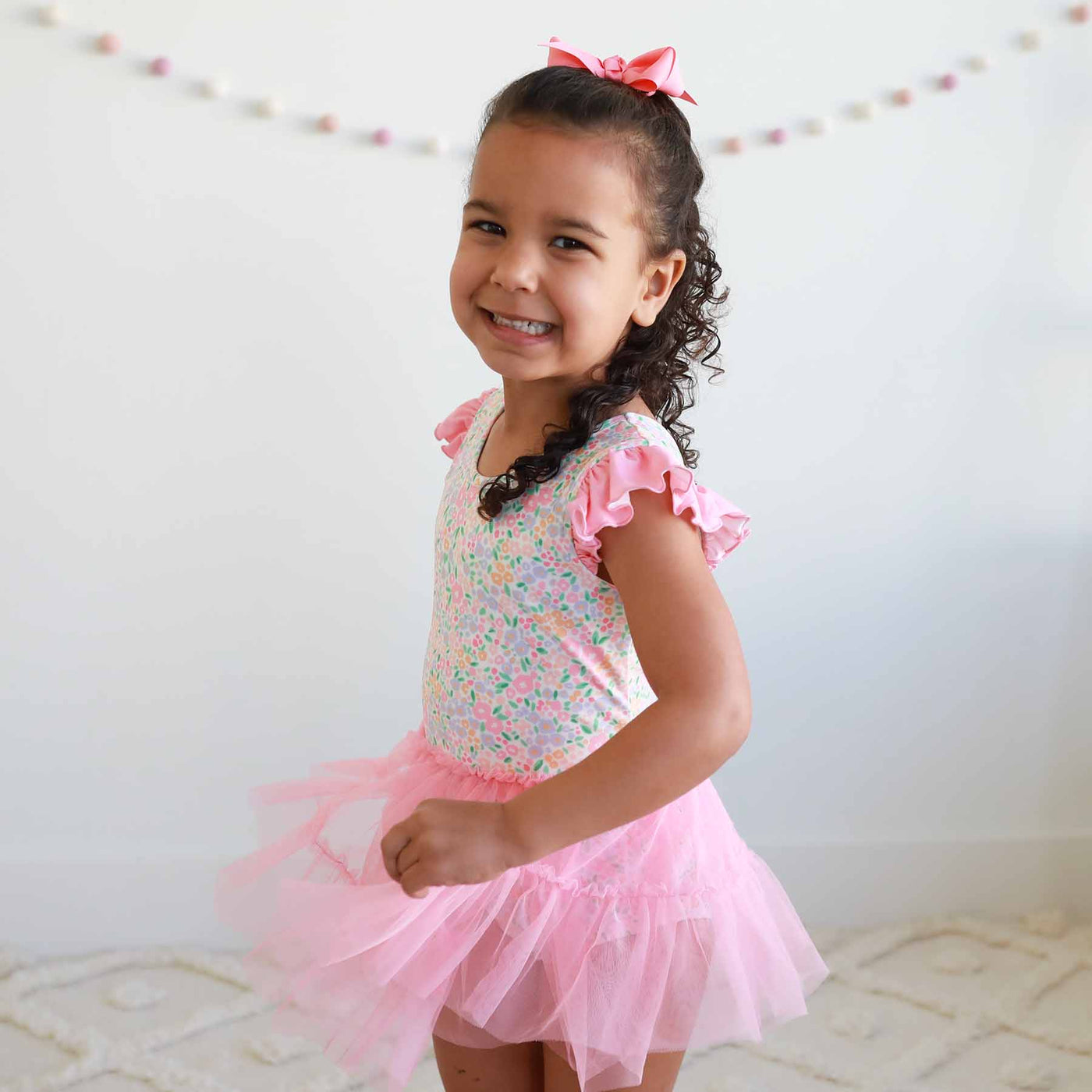 little girl leotard with ruffles on sleeves 