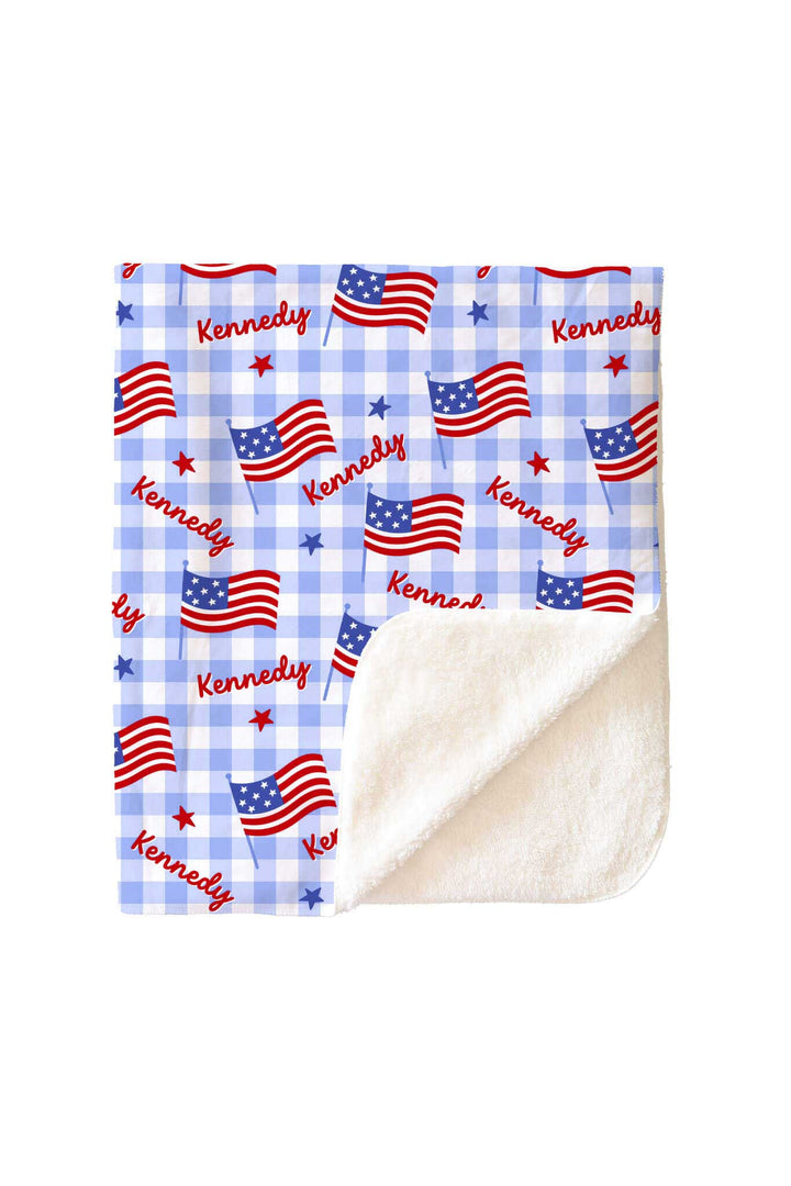 close-up of bamboo waffle star spangled picnic kids blanket