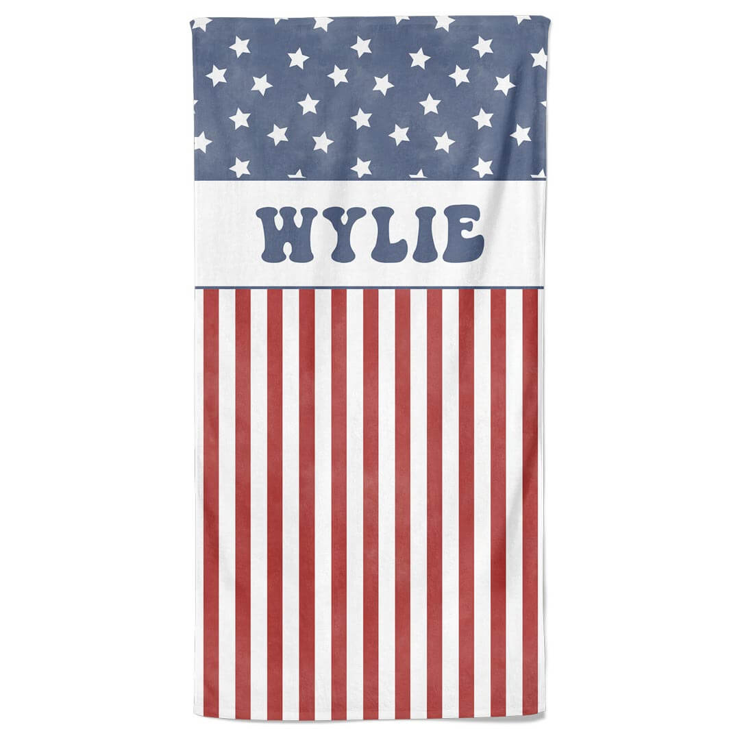 stars and stripes personalized beach towel 