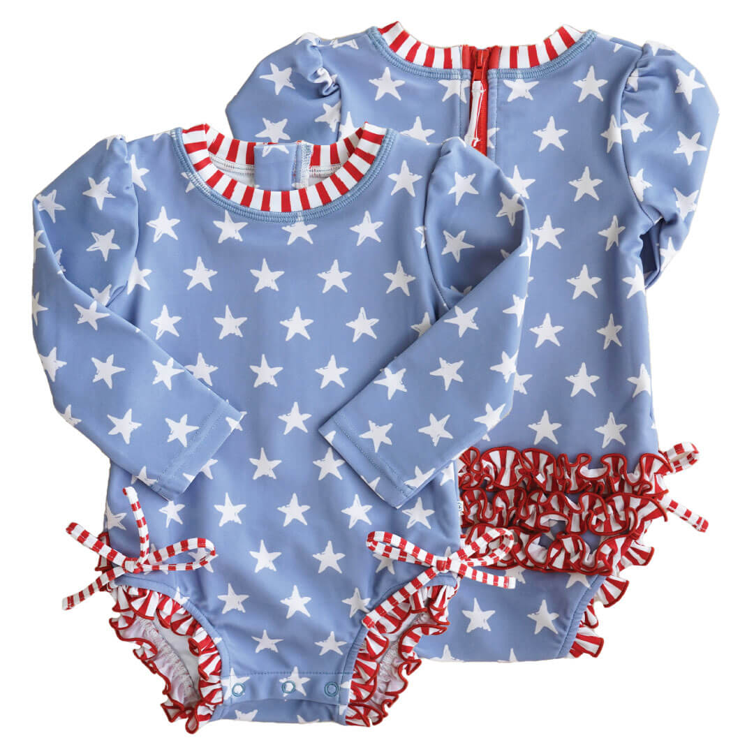 stars and stripes ruffle bottom rash guard for babies fourth of july