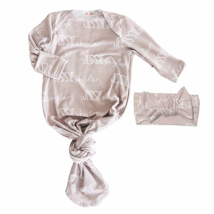 stone personalized knot gown and headwrap set