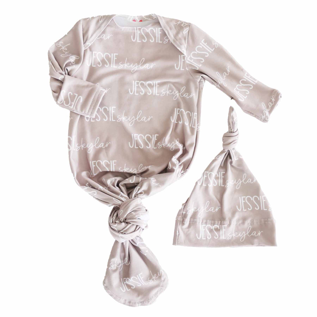 stone personalized knot gown for babies 
