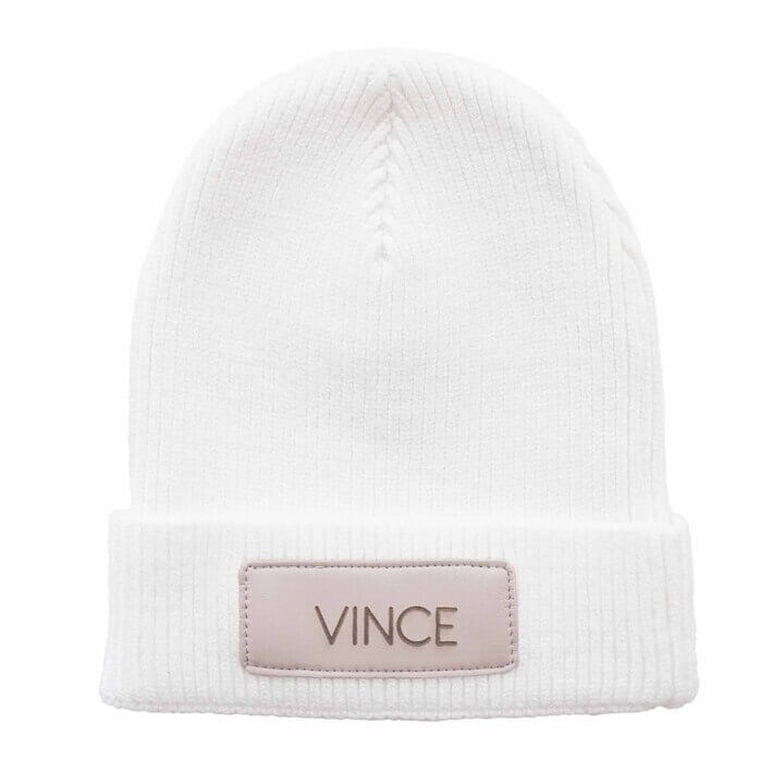 stone block personalized leather patch beanie 