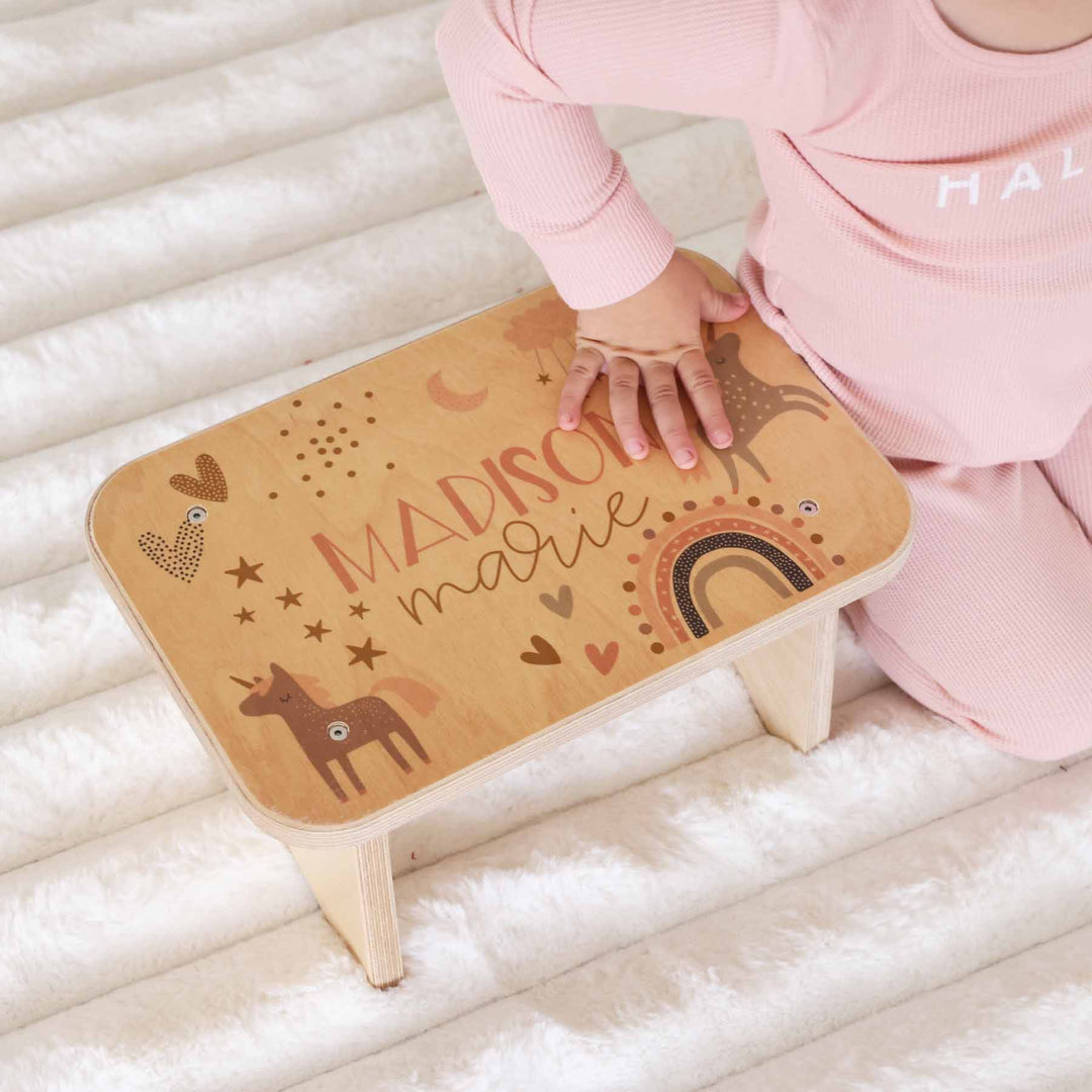 unicorn & rainbow personalized step stool for kids 