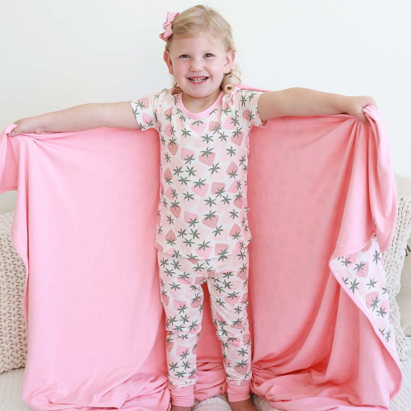 pink strawberry pajamas for kids 
