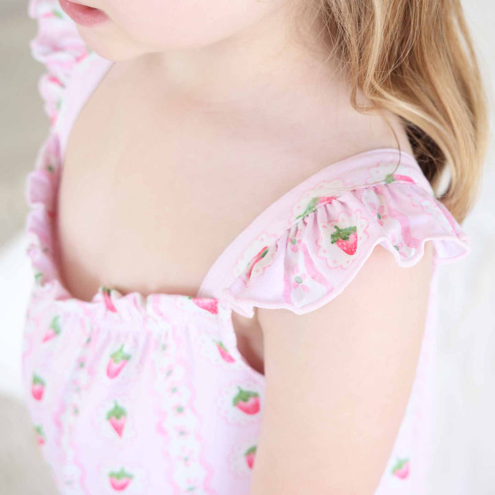 strawberry ruffle sleeve nightgown for girls pink 