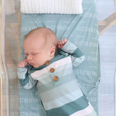 newborn button knot gown ombre green stripe