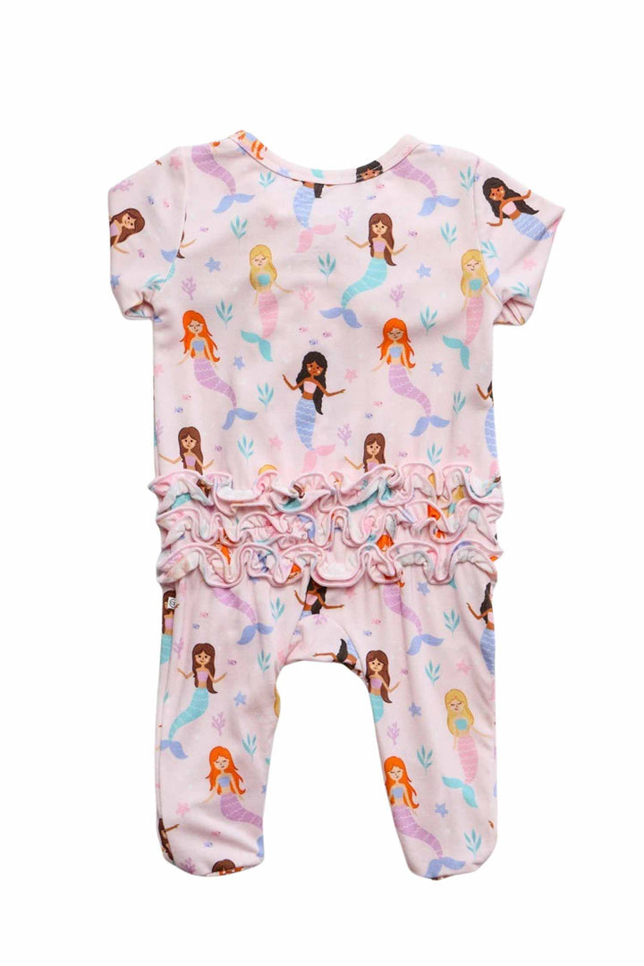let's be mermaids bamboo zipper footie on newborn, mermaid summer pajama