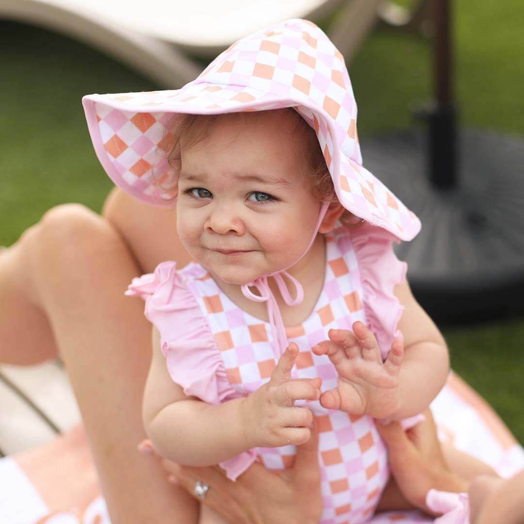 checkered sun hat pink and orange 