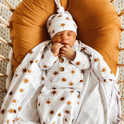 orange sun newborn knot gown and hat set