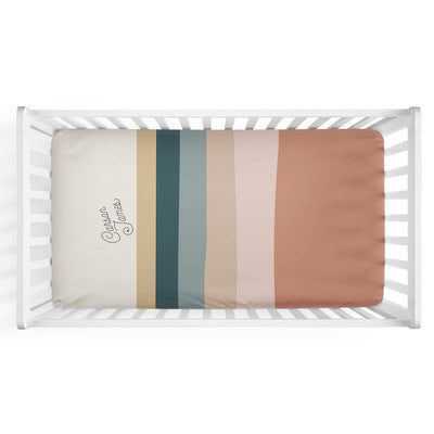 sunset stripes personalized crib sheet 