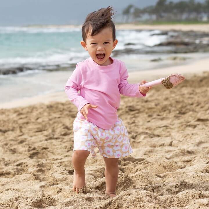 boy's trunks pink and yellow daisy 